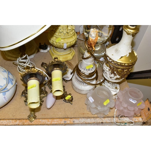 641 - A GROUP OF TABLE LAMPS AND LIGHT FITTINGS, to include Hummel 'Apple Tree Boy' lamp base, HUM230, hei... 