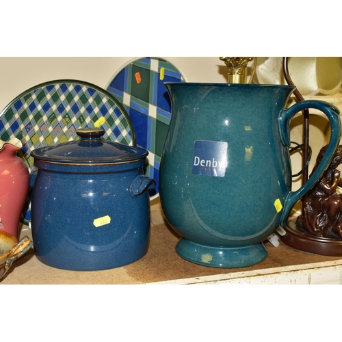 642 - A GROUP OF DENBY comprising 'Damask' pattern oversized promotional mug, height 27.5cm, two lamp base... 