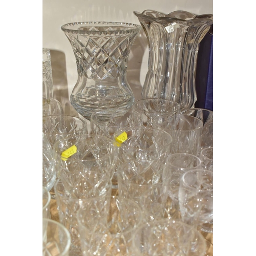 643 - VARIOUS CUT AND ETCHED GLASSWARES, ETC, to include boxed Tutbury vase, height 18.5cm, a boxed Tutbur... 