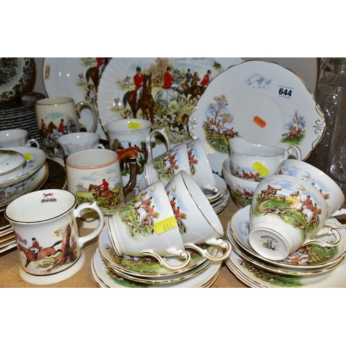 644 - A GROUP OF HUNTING SCENE TABLEWARES, to include Regency teaset (cake/sandwich plate, milk jug, sugar... 