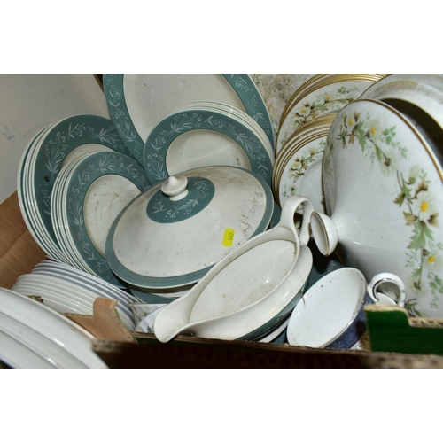 645 - THREE BOXES OF DENBY AND ROYAL DOULTON PART DINNERWARES, to include Denby 'Damask' (sd) (32), 'Arabe... 