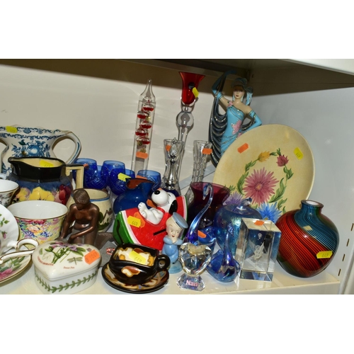 649 - A GROUP OF ORNAMENTS, TEAWARES & GLASSWARES, to include Aynsley 'Cottage Garden' and 'Wild Tudor' va... 