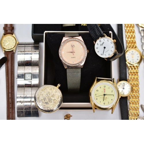 65 - A BOX OF WRISTWATCHES, of various designs, to include names such as 'Citron, Limit' etc