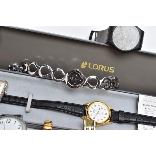 65 - A BOX OF WRISTWATCHES, of various designs, to include names such as 'Citron, Limit' etc