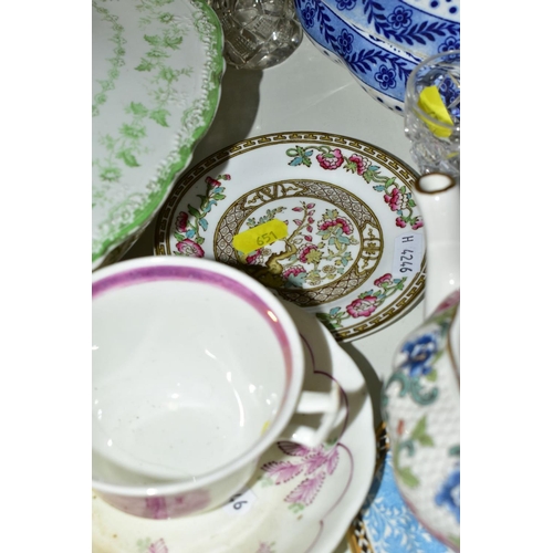 651 - A GROUP OF CERAMICS, GLASS, etc, to include Continental floral design plates, Booth's 'Floradora' te... 