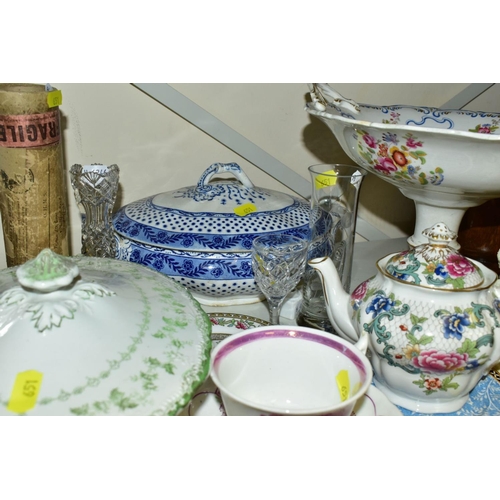 651 - A GROUP OF CERAMICS, GLASS, etc, to include Continental floral design plates, Booth's 'Floradora' te... 