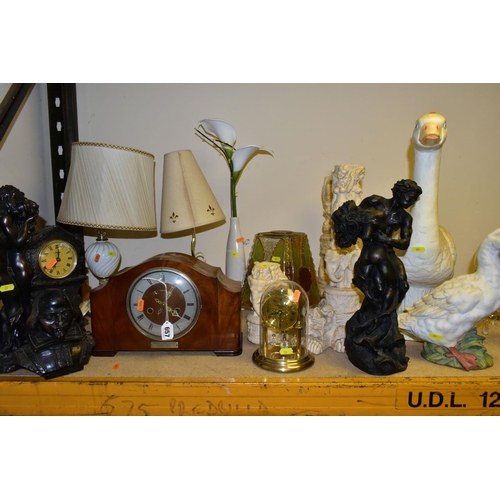 657 - SCULPTURES, CLOCKS AND LAMPS, etc to include an Enfield chiming mantel clock - requires attention, q... 