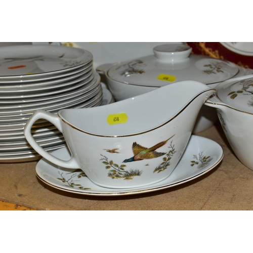 658 - A LARGE QUANTITY OF WILD FOWL THEMED DINNER AND TEA WARES, etc, to include six boxed Wedgwood 'Shoot... 