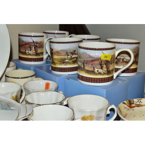 658 - A LARGE QUANTITY OF WILD FOWL THEMED DINNER AND TEA WARES, etc, to include six boxed Wedgwood 'Shoot... 