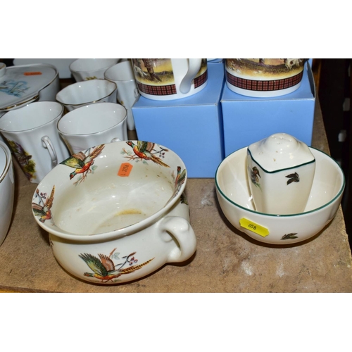 658 - A LARGE QUANTITY OF WILD FOWL THEMED DINNER AND TEA WARES, etc, to include six boxed Wedgwood 'Shoot... 