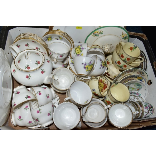 661 - THREE BOXES OF ASSORTED TEA WARES etc, to include Colclough 8232 and 7433 pattern, Denby Green Wheat... 