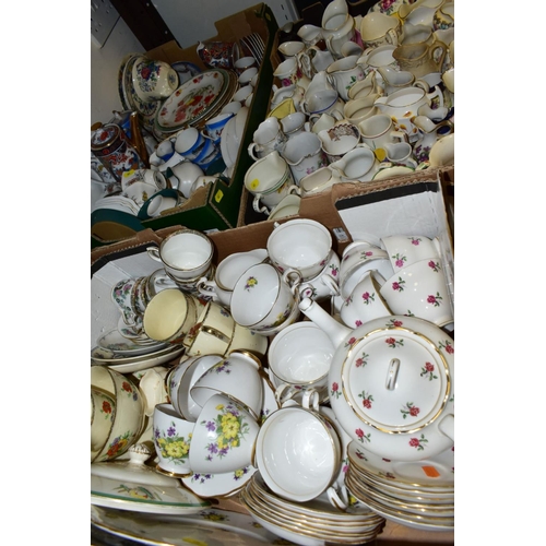 661 - THREE BOXES OF ASSORTED TEA WARES etc, to include Colclough 8232 and 7433 pattern, Denby Green Wheat... 