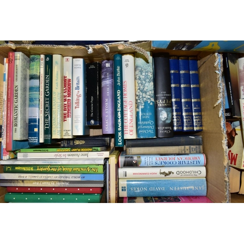 664 - FIVE BOXES OF VARIOUS BOOKS, to include Aircraft, Railway, boxed Penguin set 'English Journeys', box... 