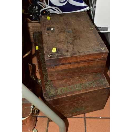 668 - THREE BOXES AND LOOSE METALWARES, BOOKS, PICTURES AND SUNDRIES, including 20th Century copper plante... 