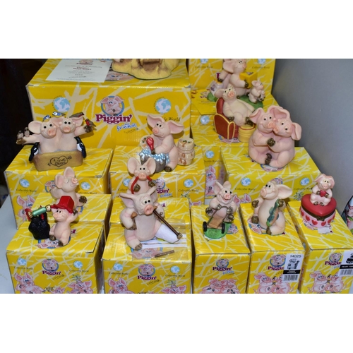 671 - SEVENTEEN BOXED DAVID CORBRIDGE PIGGINS, (yellow boxes), comprising limited edition 'Piggin Romeo' N... 