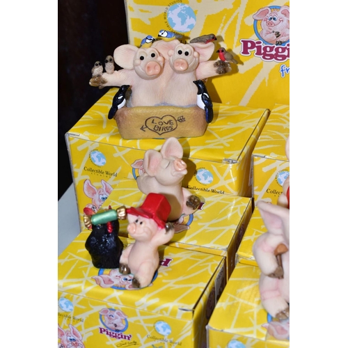 671 - SEVENTEEN BOXED DAVID CORBRIDGE PIGGINS, (yellow boxes), comprising limited edition 'Piggin Romeo' N... 