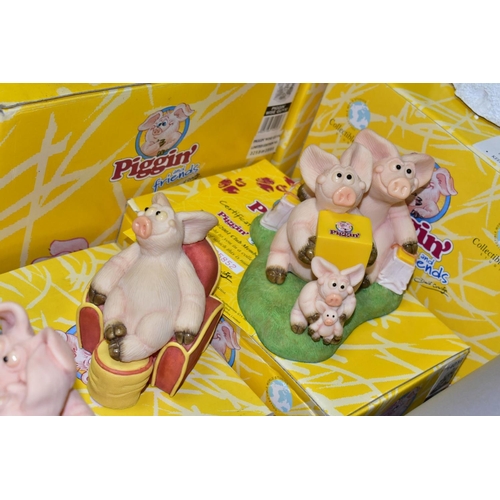 671 - SEVENTEEN BOXED DAVID CORBRIDGE PIGGINS, (yellow boxes), comprising limited edition 'Piggin Romeo' N... 