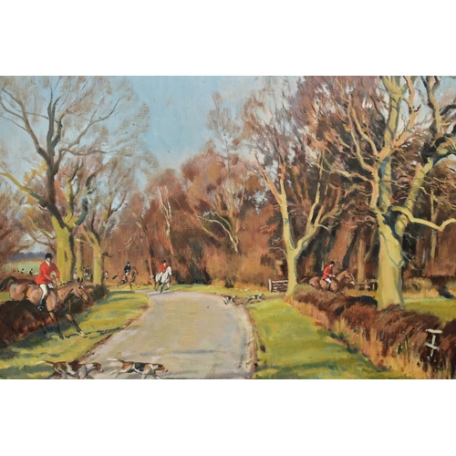 674 - NEIL CAWTHORNE (BRITISH 1936) 'ACROSS THE ROAD - QUORN' The Quorn Hunt crossing from field to field ... 