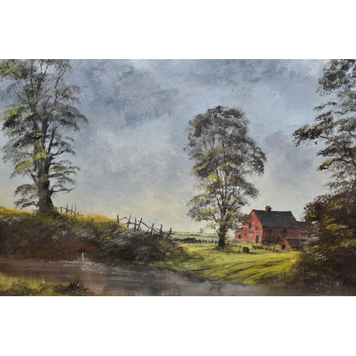 675 - DIGBY PAGE (BRITISH 1945) 'THE FORD' a brick built farmhouse beside a swollen ford, signed bottom ri... 