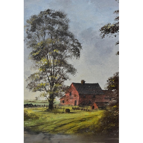 675 - DIGBY PAGE (BRITISH 1945) 'THE FORD' a brick built farmhouse beside a swollen ford, signed bottom ri... 