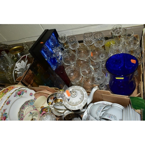 677 - FIVE BOXES OF ASSORTED CERAMICS AND GLASSWARE, including Japanese tea and coffee wares, assorted cup... 