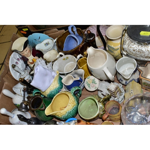 677 - FIVE BOXES OF ASSORTED CERAMICS AND GLASSWARE, including Japanese tea and coffee wares, assorted cup... 