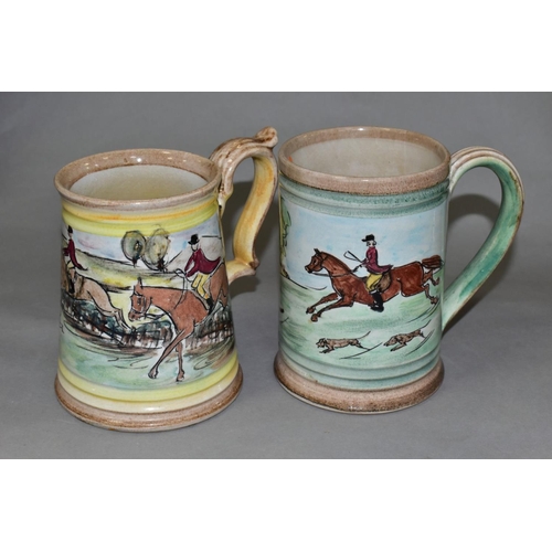 687 - THREE GLYN COLLEDGE OF DENBY HAND PAINTED ITEMS, DECORATED WITH FOX HUNTING SCENES, comprising a con... 