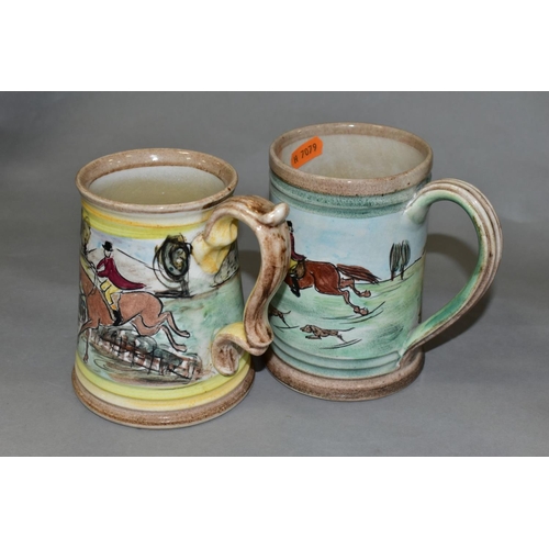 687 - THREE GLYN COLLEDGE OF DENBY HAND PAINTED ITEMS, DECORATED WITH FOX HUNTING SCENES, comprising a con... 