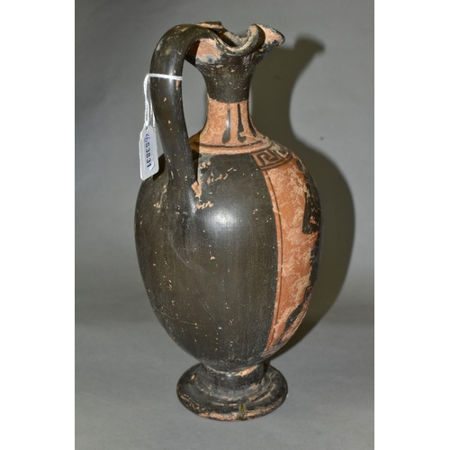 688 - A GREEK TERRACOTTA 'ATTIC' EWER, possibly 5th Century, the top rim with pinched design, simple strap... 