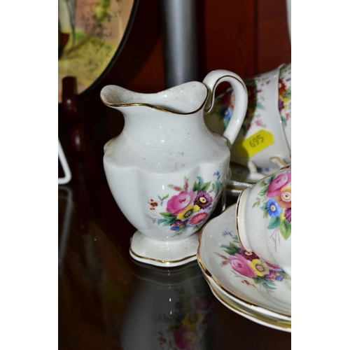 695 - A COALPORT 'JUNETIME' PATTERN FIFTEEN PIECE COFFEE SERVICE, comprising coffee pot, cream jug, sugar ... 