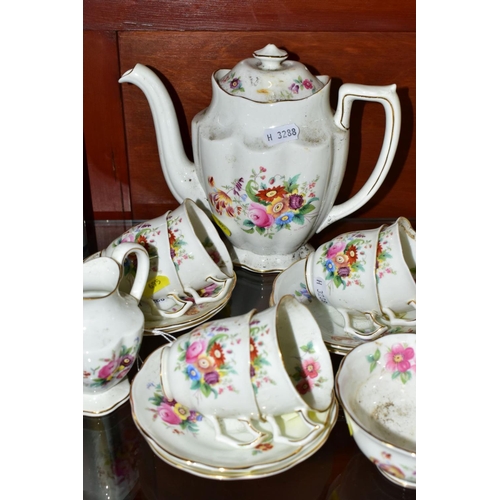 695 - A COALPORT 'JUNETIME' PATTERN FIFTEEN PIECE COFFEE SERVICE, comprising coffee pot, cream jug, sugar ... 