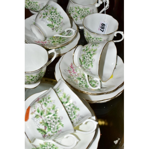 697 - A ROYAL ALBERT FRIENDSHIP SERIES 'HAWTHORN' PATTERN TEA SET, comprising milk jug, sugar bowl (chippe... 