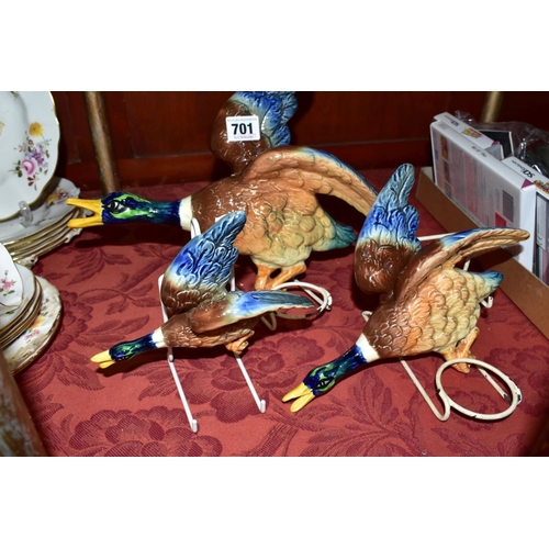 701 - A GRADUATED SET OF THREE FALCON WARE FLYING DUCK WALL PLAQUES, the largest model No 1360, the middle... 