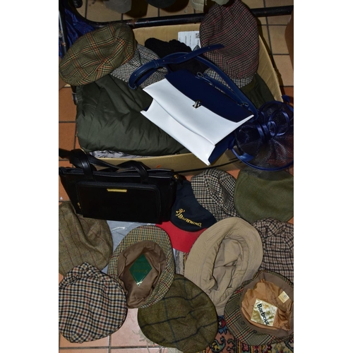 705 - A QUANTITY OF GENTLEMAN'S SHOOTING JACKETS, WAISTCOATS, GILETS, JACKETS, FLAT CAPS, etc, the coats a... 