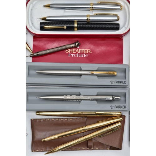 75 - A BOX OF PENS AND RETRACTABLE PENCILS, to include a variety of ball point, fountain pens and retract... 