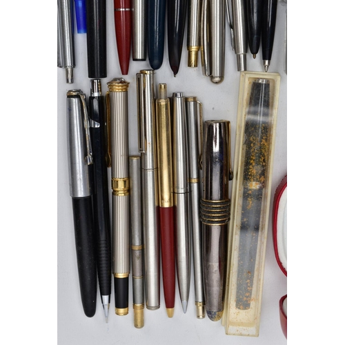 75 - A BOX OF PENS AND RETRACTABLE PENCILS, to include a variety of ball point, fountain pens and retract... 