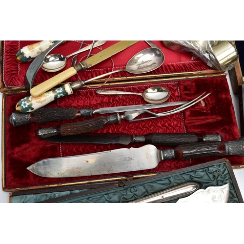 80 - A SELECTION OF WHITE METAL CUTLERY, to include a silver handled button hook hallmarked Birmingham, a... 