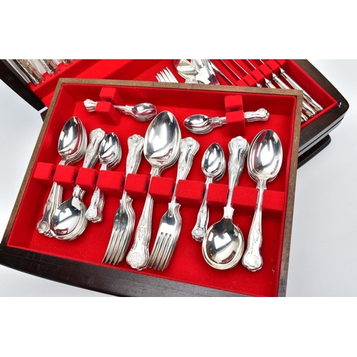 83 - A COMPLETE CANTEEN OF EPNS KINGS PATTERN CUTLERY, the top opens to reveal twelve 'Crown silverware, ... 