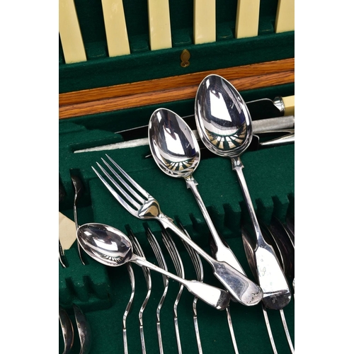 87 - A COMPLETE CANTEEN OF CUTLERY, a light wooden canteen containing a forty eight piece set includes pl... 