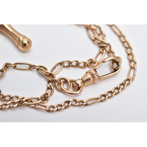 9 - A 9CT GOLD T-BAR PENDANT NECKLACE, the T-bar pendant suspending from a signed 'I.B.B' link hallmarke... 