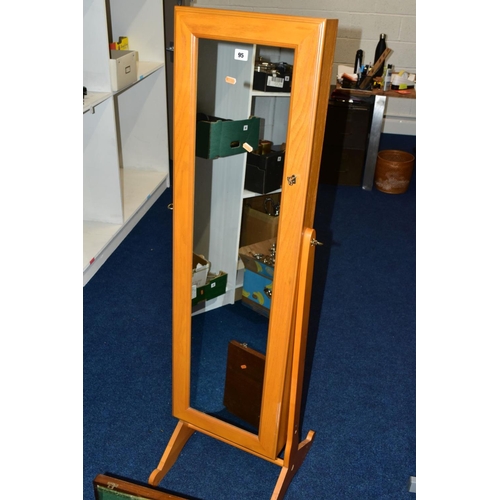 95 - A FREE-STANDING MIRROR JEWELLERY DISPLAY CABINET, COSTUME JEWELLERY, A WATCH WINDER AND A CANTEEN OF... 