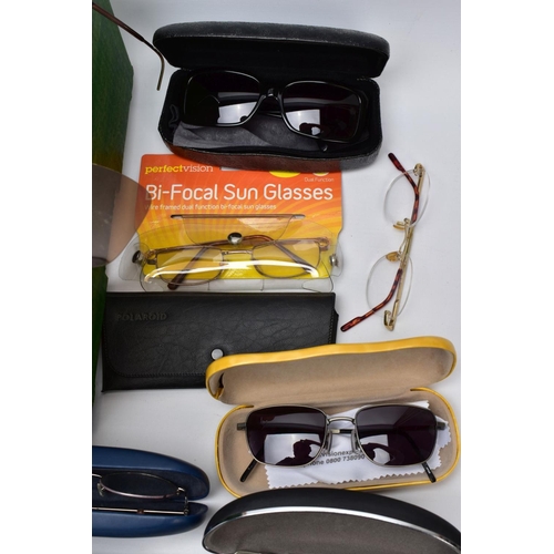 104 - A BOX OF GLASSES AND SUNGLASSES, to include a variety of prescription glasses and sunglasses some wi... 