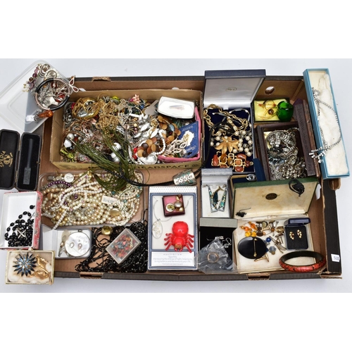 107 - A BOX OF MAINLY COSTUME JEWELLERY, to include a single 9ct gold hoop earring hallmarked 9ct gold Bir... 