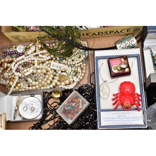 107 - A BOX OF MAINLY COSTUME JEWELLERY, to include a single 9ct gold hoop earring hallmarked 9ct gold Bir... 