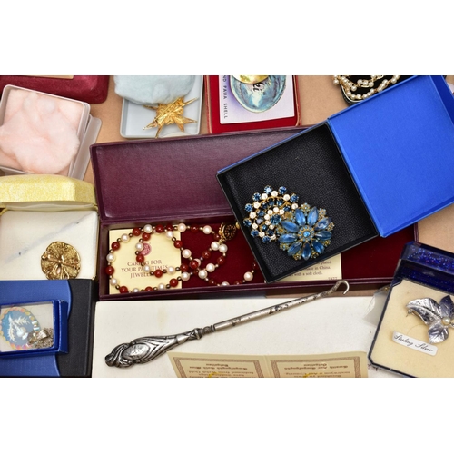 112 - TWO BOXES OF COSTUME JEWELLERY, FLATWARE AND ITEMS, to include a box of mostly costume jewellery suc... 