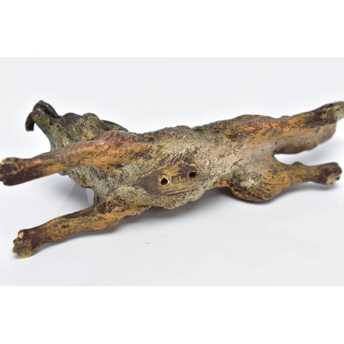 12 - A COLD PAINTED BRONZE FOX, in a running position holding something in its mouth, approximate length ... 