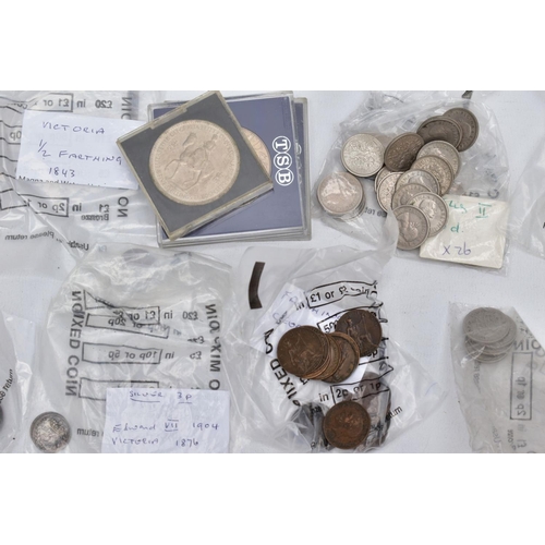 128 - A BOX OF MIXED UK COINTAGE, to include approximately 900 grams of .925 - .500 silver coins, some goo... 