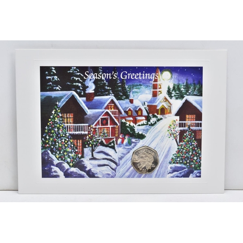 132 - ISLE OF MAN POBJOY MINT, THE 2003 CHRISTMAS SNOWMAN AND JAMES FIFTY PENCE, diamond finish on card wi... 