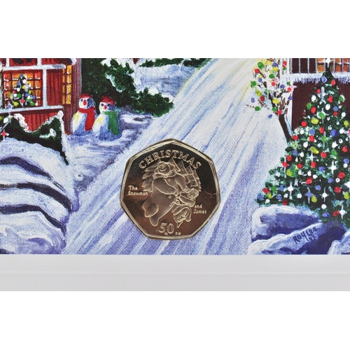 132 - ISLE OF MAN POBJOY MINT, THE 2003 CHRISTMAS SNOWMAN AND JAMES FIFTY PENCE, diamond finish on card wi... 