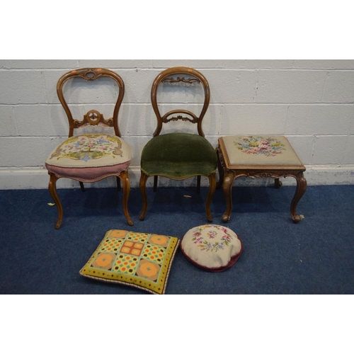 1356 - A VICTORIAN STYLE SQUARE FOOTSTOOL, with a needlework drop in seat pad, 49.5cm squared x height 42cm... 